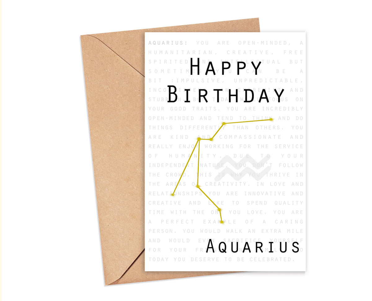 Aquarius Zodiac Birthday Card OG Illustrations